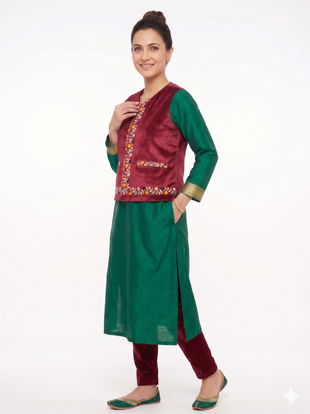 Women | All-weather Velvet Sadri | Vest-Jacket | laced/ embroidered