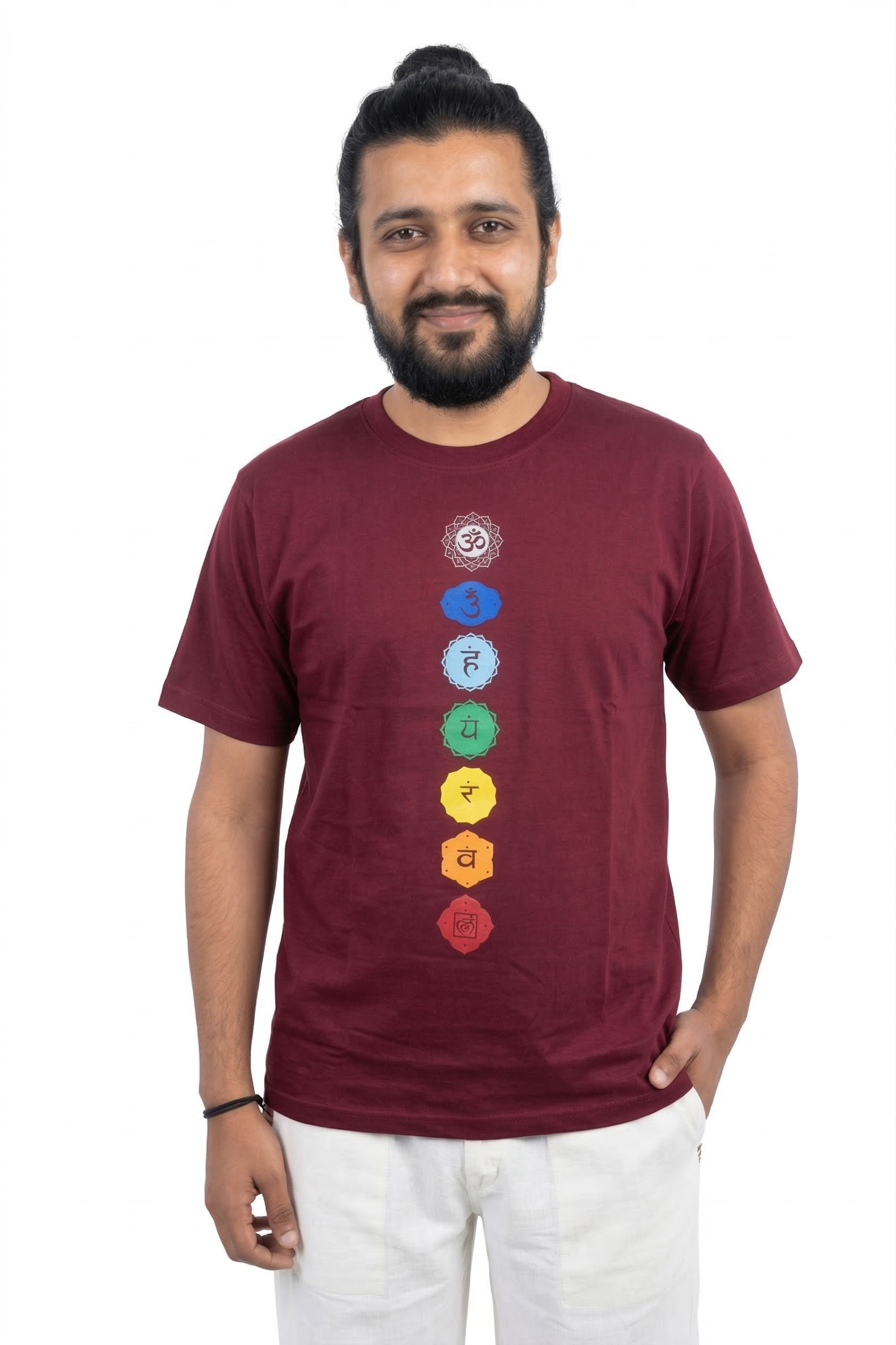 Unisex | '7-Chakra' Cotton Yoga T-Shirt | half sleeve | round neck | stretchable loose fit