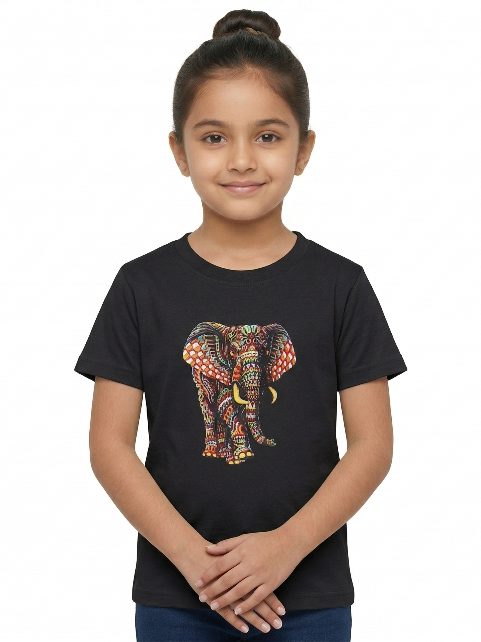 Kids | 'Multicolored Elephant' Cotton T-Shirt | round neck | ornate graphics