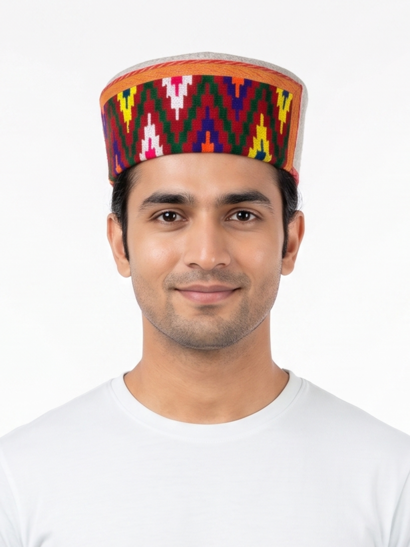 Traditional Himachali Woolen Topi / Cap- KULLU LEHARI | handcrafted | intricately woven band
