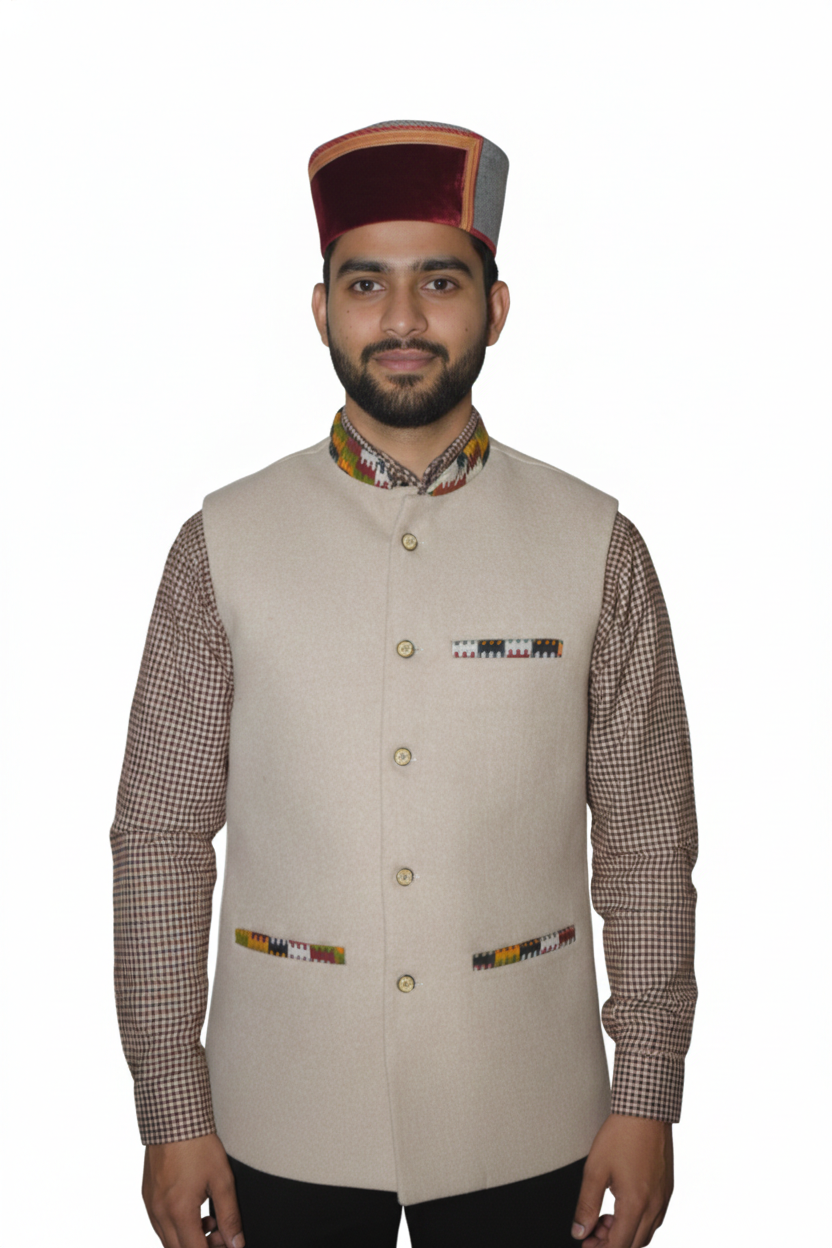 Traditional Woolen Himachali Topi / Cap- MAROON RED | Kullu style | handcrafted