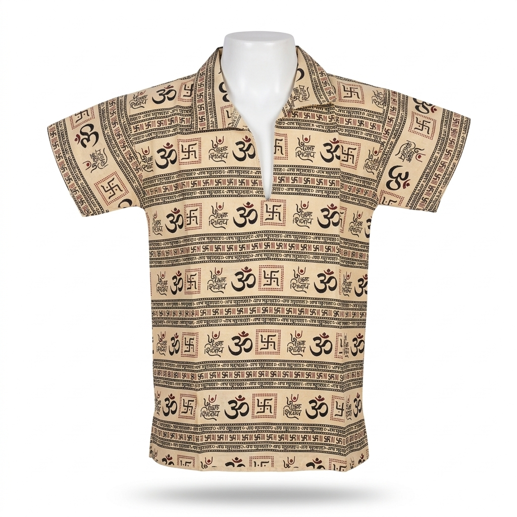 Kids | 'Om' printed Cotton Kurta | half sleeve | religious motifs