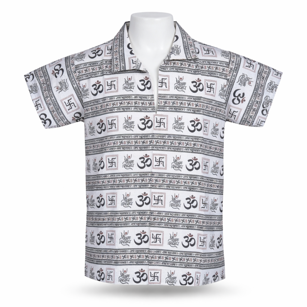 Kids | 'Om' printed Cotton Kurta | half sleeve | religious motifs