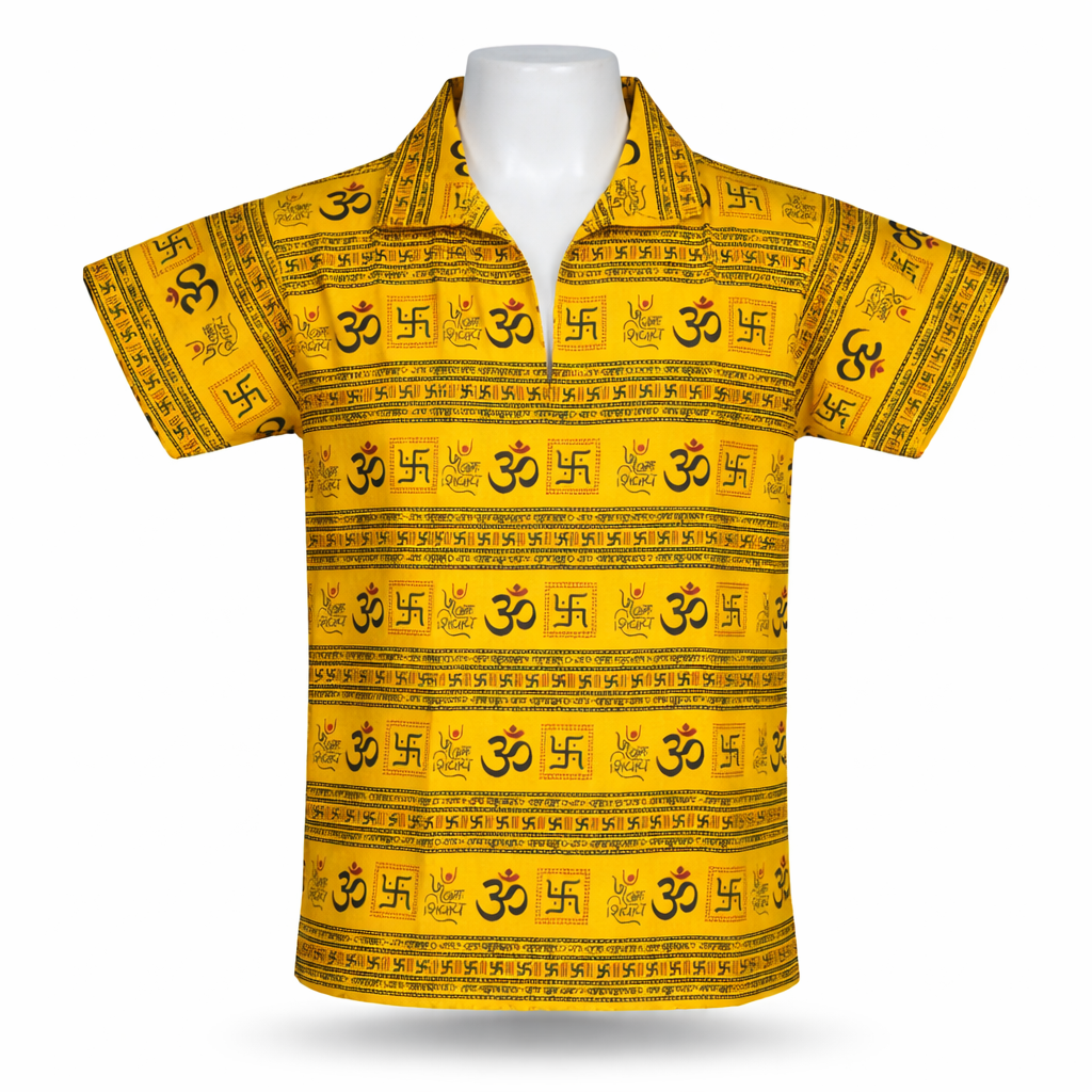 Kids | 'Om' printed Cotton Kurta | half sleeve | religious motifs