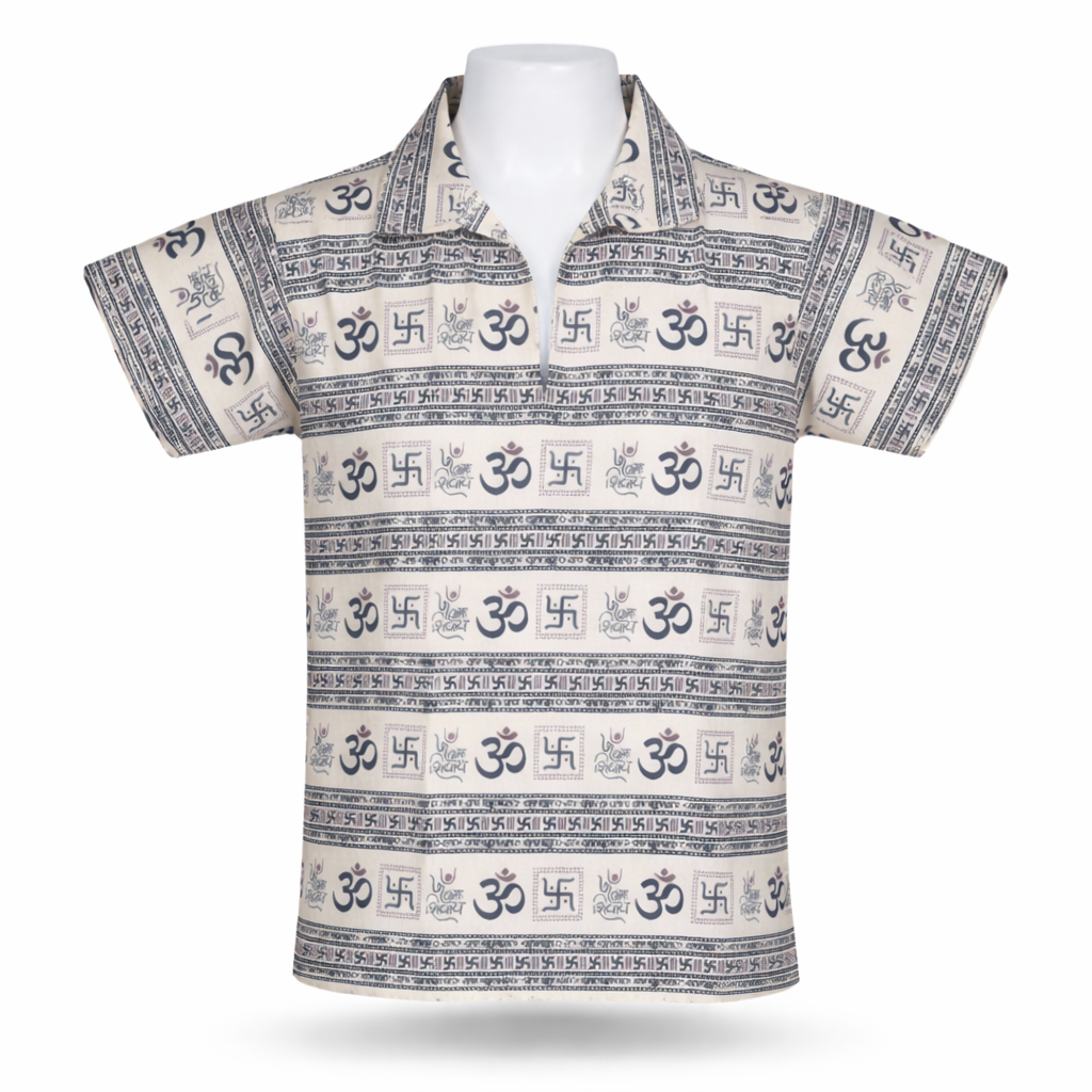 Kids | 'Om' printed Cotton Kurta | half sleeve | religious motifs