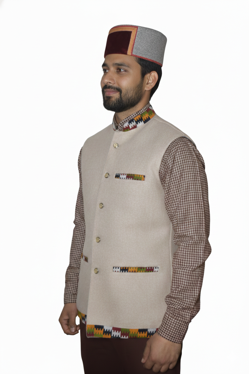 Traditional Woolen Himachali Topi / Cap- MAROON RED | Kullu style | handcrafted