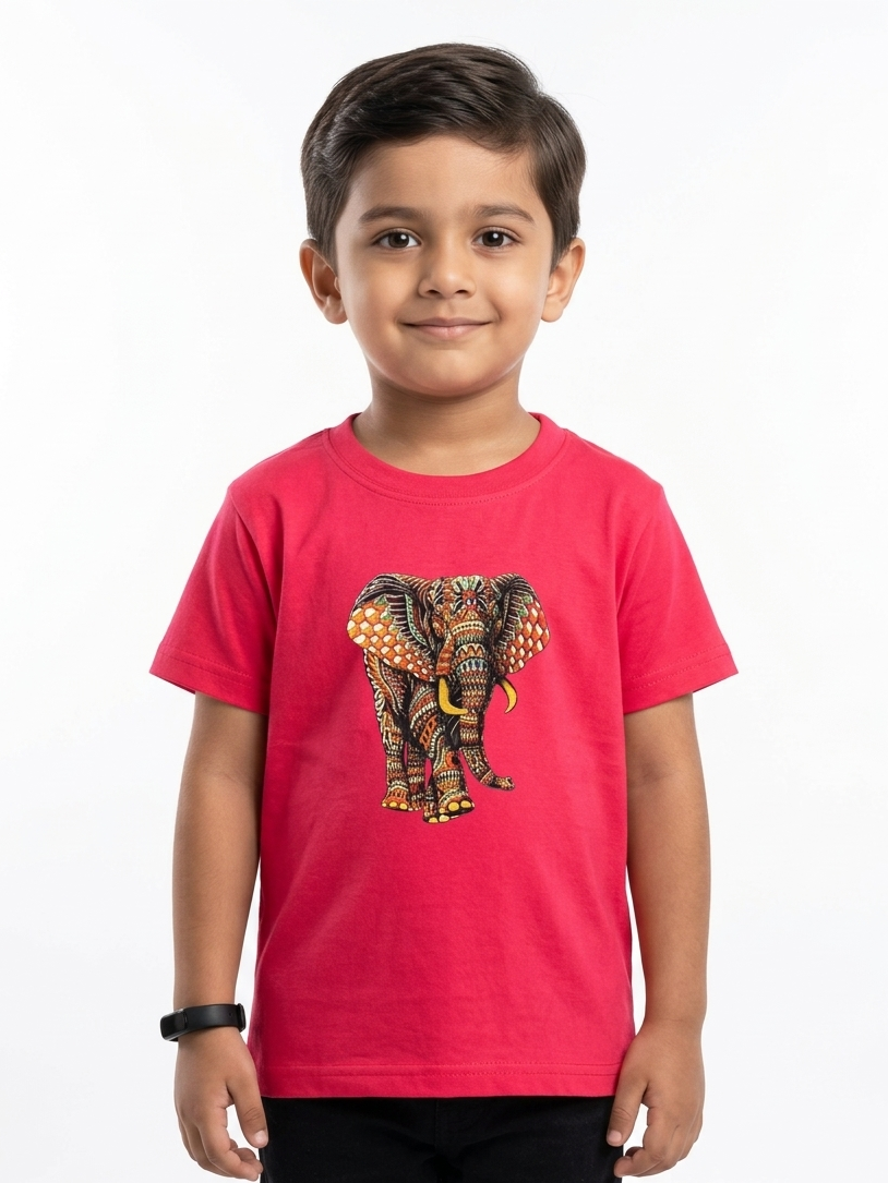 Kids | 'Multicolored Elephant' Cotton T-Shirt | round neck | ornate graphics