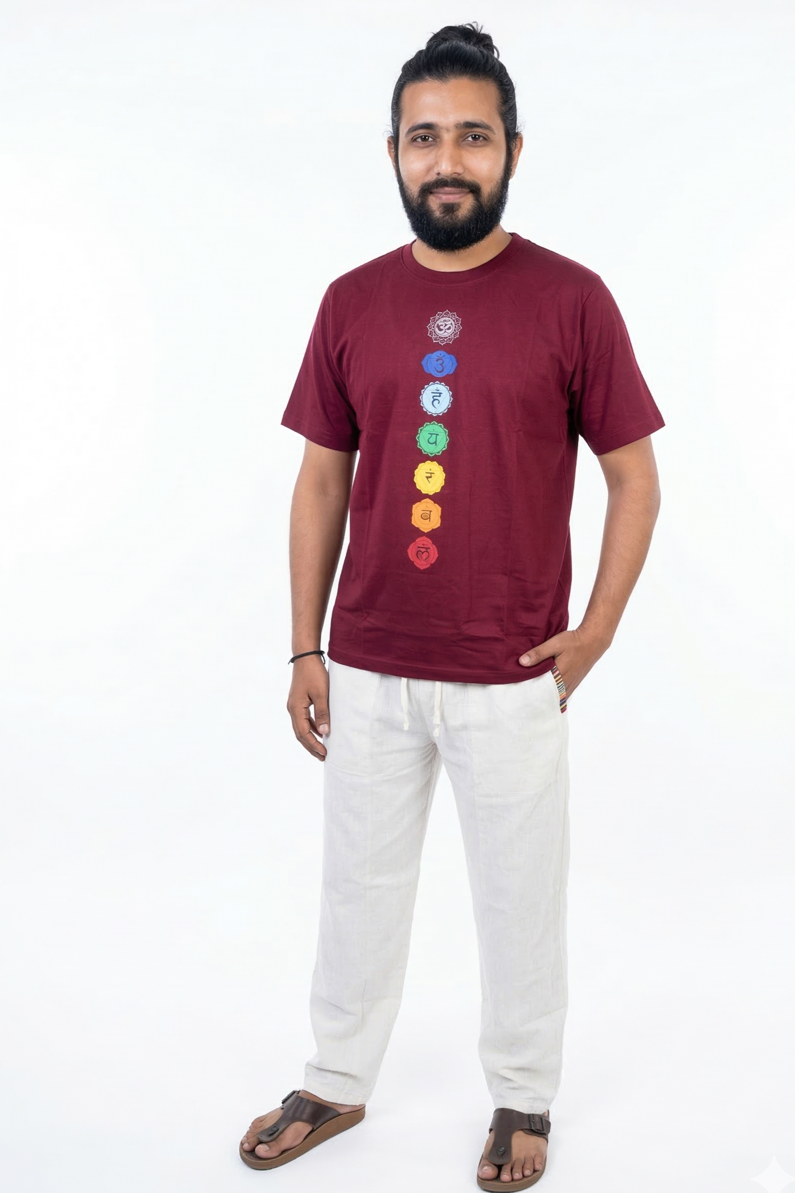 Unisex | '7-Chakra' Cotton Yoga T-Shirt | half sleeve | round neck | stretchable loose fit