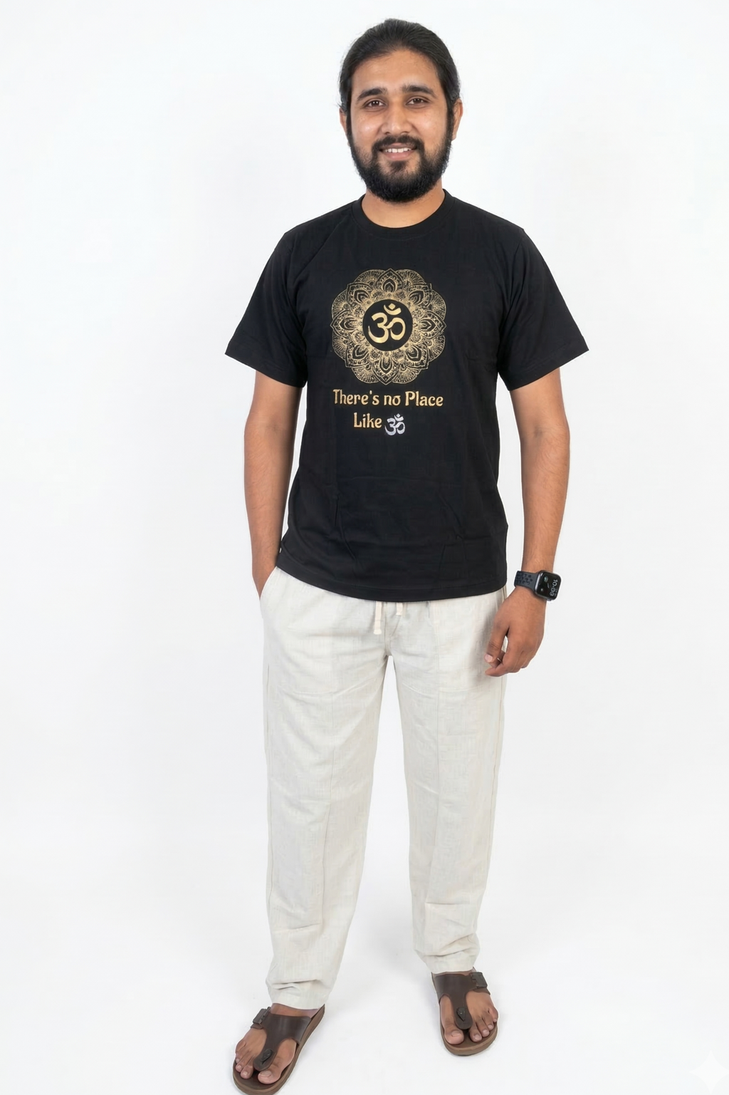 Unisex | 'Om' Cotton Yoga T-Shirt | half sleeve | round neck | stretchable loose fit