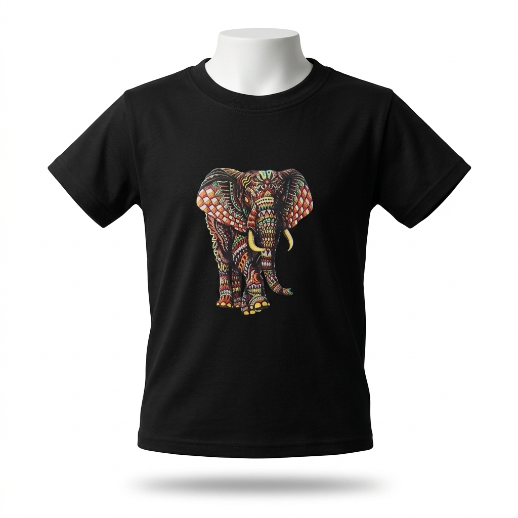 Kids | 'Multicolored Elephant' Cotton T-Shirt | round neck | ornate graphics