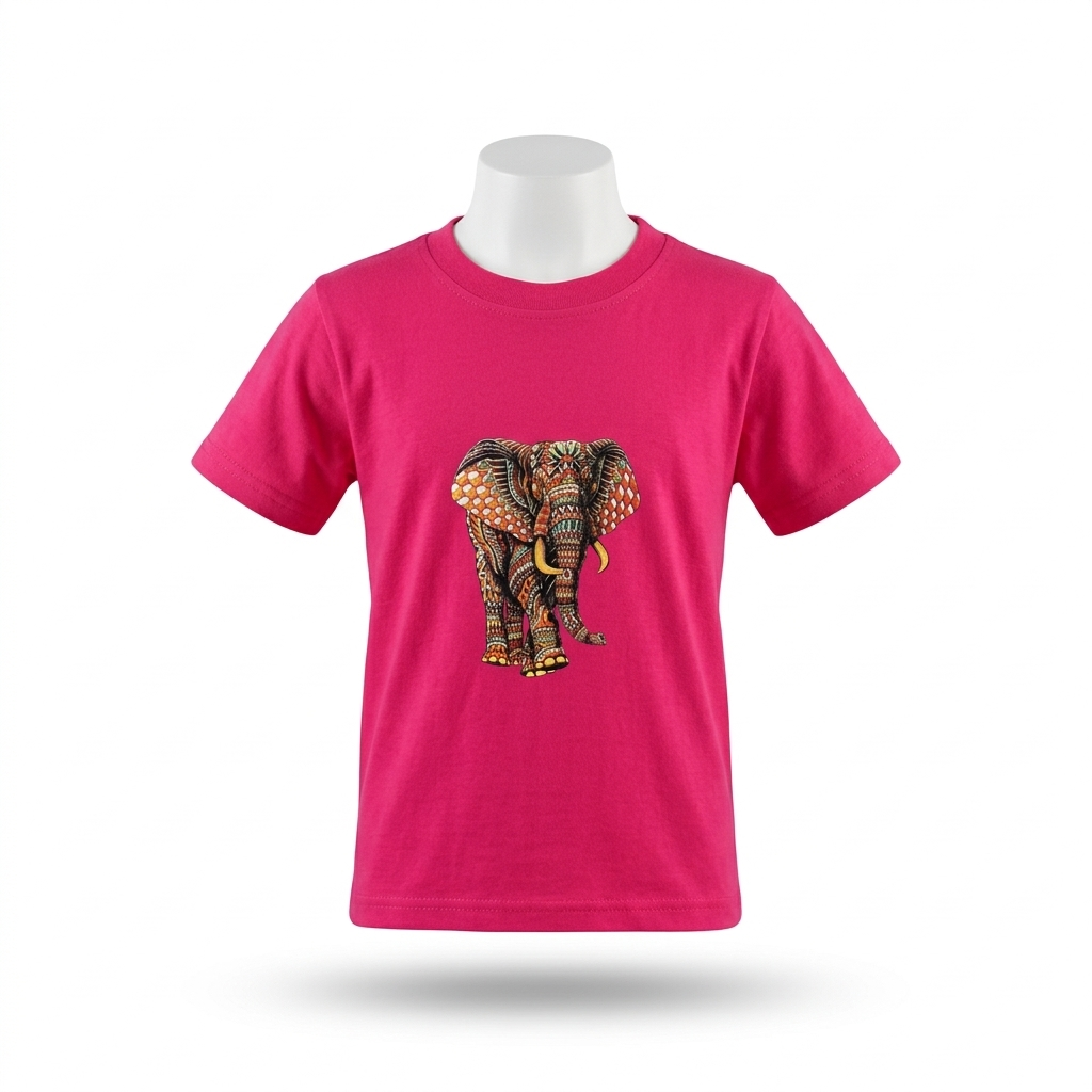 Kids | 'Multicolored Elephant' Cotton T-Shirt | round neck | ornate graphics