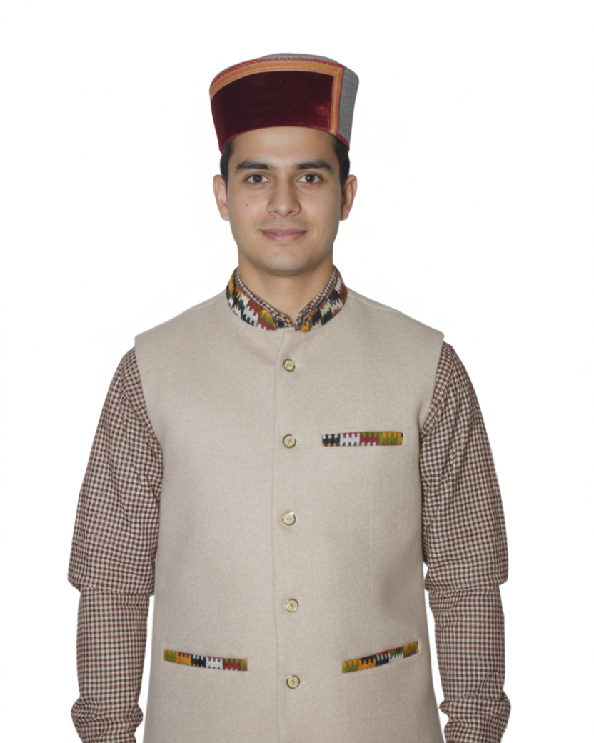 Traditional Woolen Himachali Topi / Cap- MAROON RED | Kullu style | handcrafted