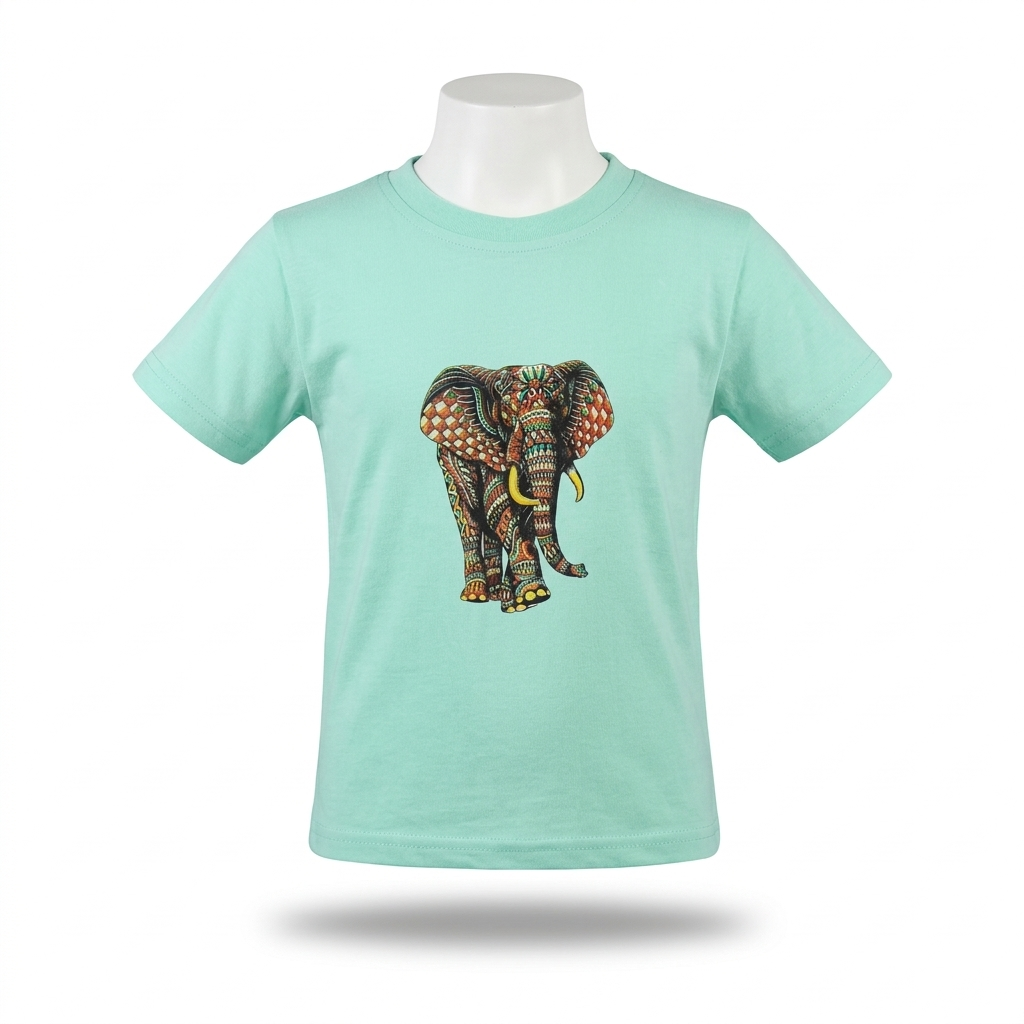 Kids | 'Multicolored Elephant' Cotton T-Shirt | round neck | ornate graphics