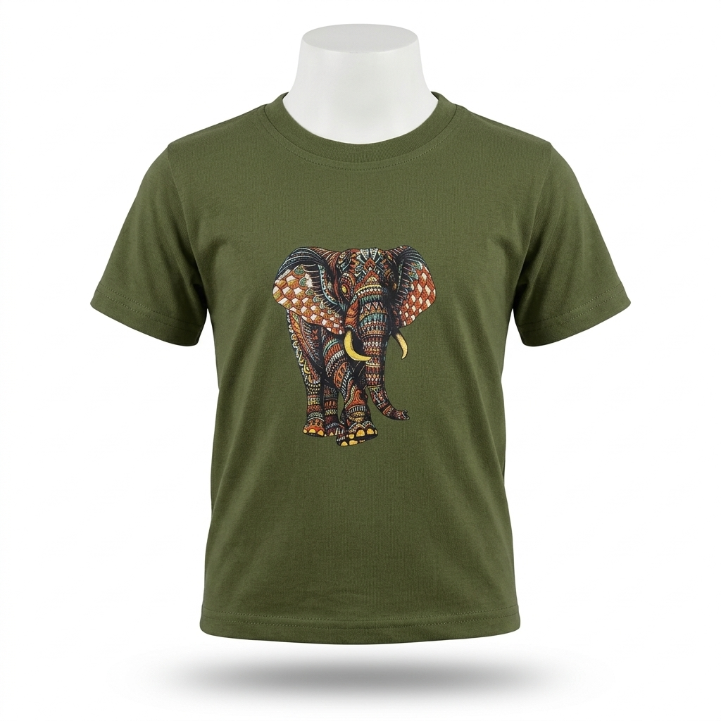 Kids | 'Multicolored Elephant' Cotton T-Shirt | round neck | ornate graphics