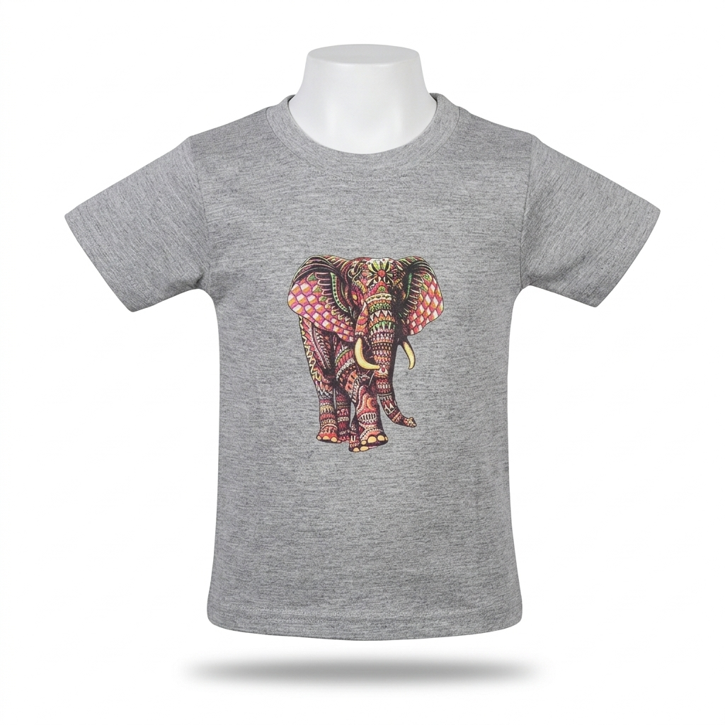 Kids | 'Multicolored Elephant' Cotton T-Shirt | round neck | ornate graphics