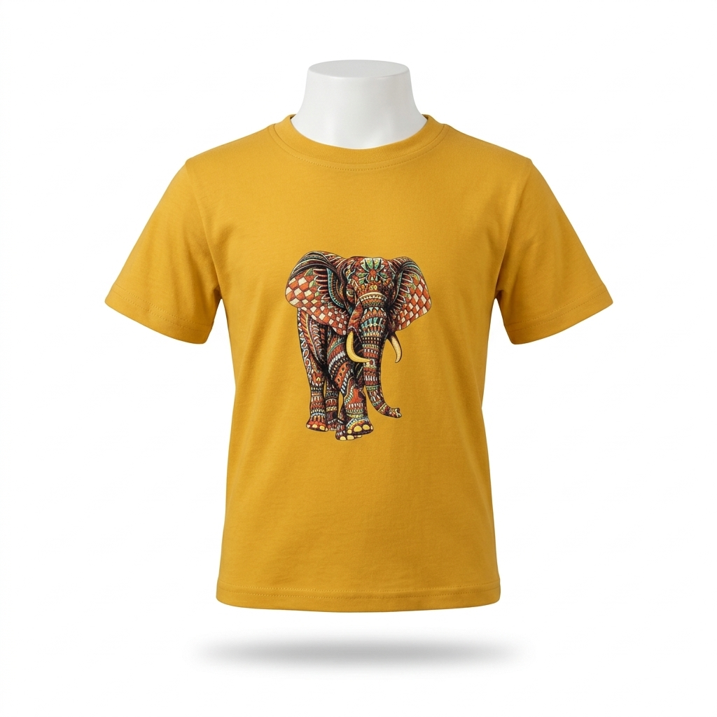 Kids | 'Multicolored Elephant' Cotton T-Shirt | round neck | ornate graphics