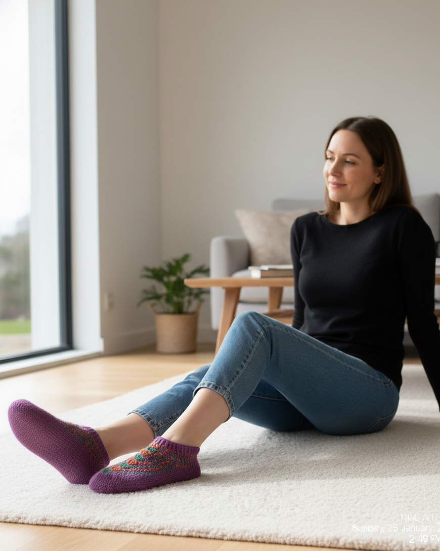 Women | Hand-knitted Woolen Slippers/ Socks (Pairi)| UK 4~5 | short length | assorted multicoloured & textured pattern