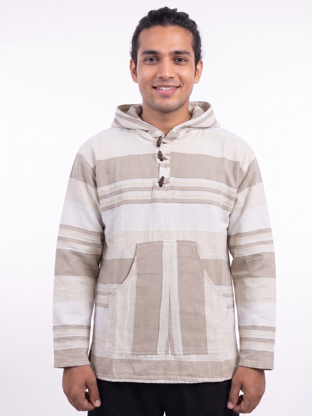 Unisex | Striped Cotton Hoodie | Indian Boho Funky style | kangaroo pocket | multicolored