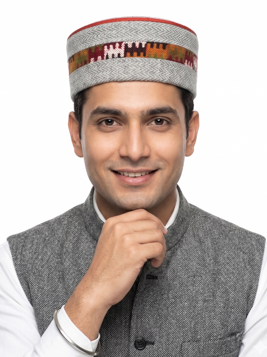 Traditional Himachali Woolen Topi / Cap- MALANA KINGRI (GREY) | handcrafted | intricately woven motif