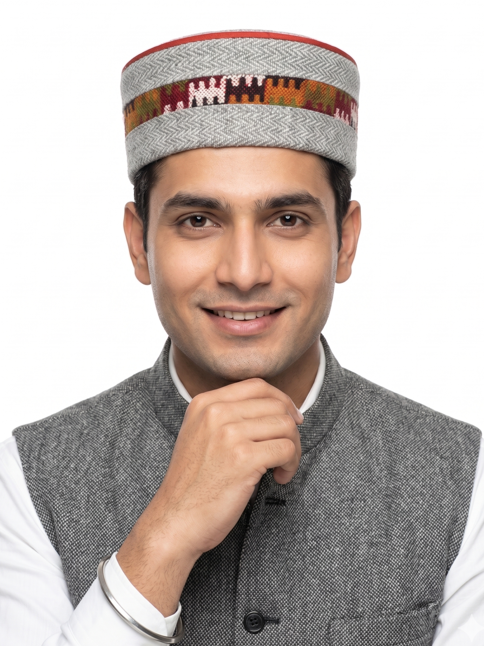 Traditional Himachali Woolen Topi / Cap- MALANA KINGRI (GREY) | handcrafted | intricately woven motif