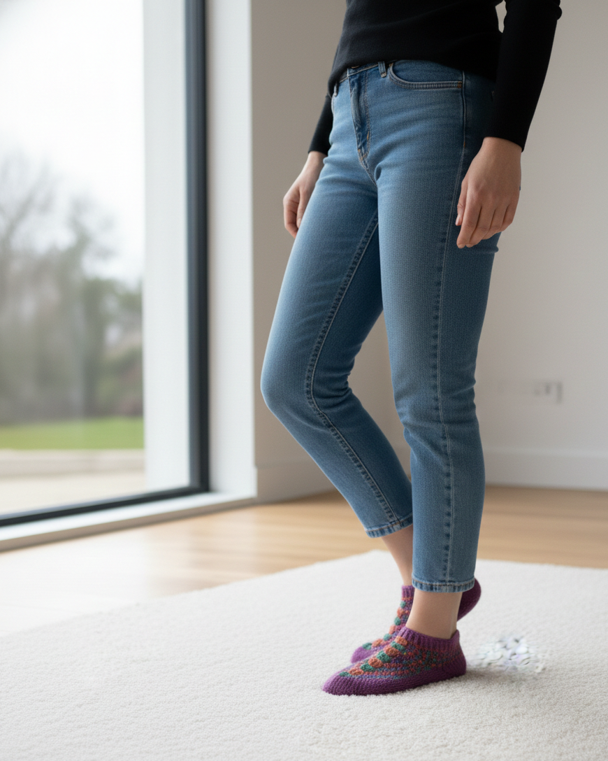 Women | Hand-knitted Woolen Slippers/ Socks (Pairi)| UK 4~5 | short length | assorted multicoloured & textured pattern