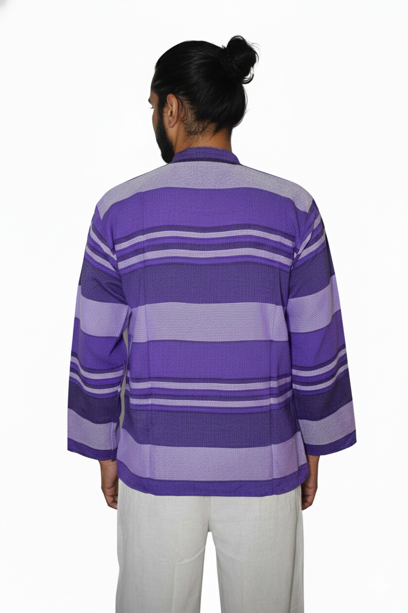 Unisex | Striped Grandad Cotton Shirt | Indian Boho style Kurta | kangaroo pocket