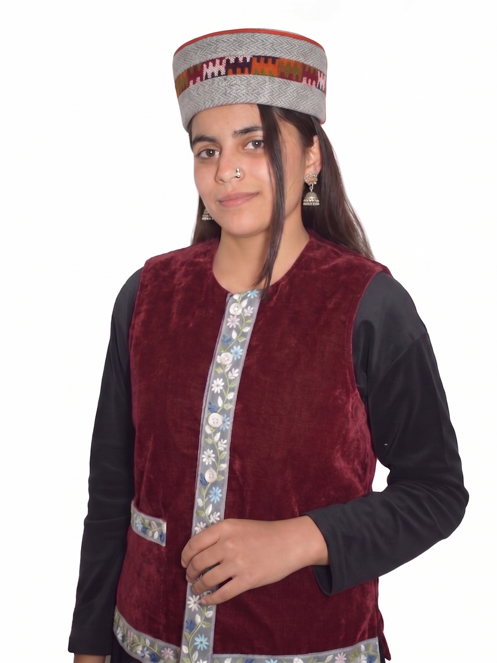 Traditional Himachali Woolen Topi / Cap- MALANA KINGRI (GREY) | handcrafted | intricately woven motif
