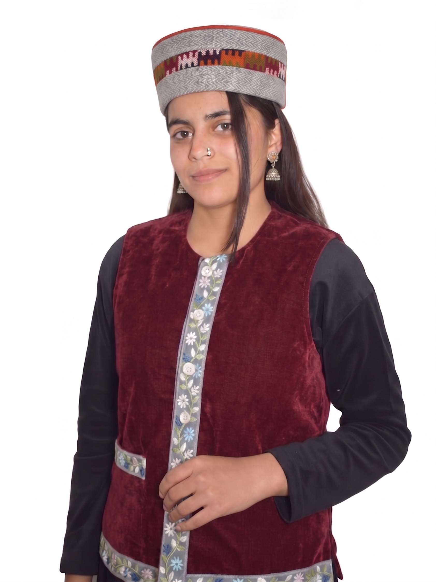 Traditional Himachali Woolen Topi / Cap- MALANA KINGRI (GREY) | handcrafted | intricately woven motif