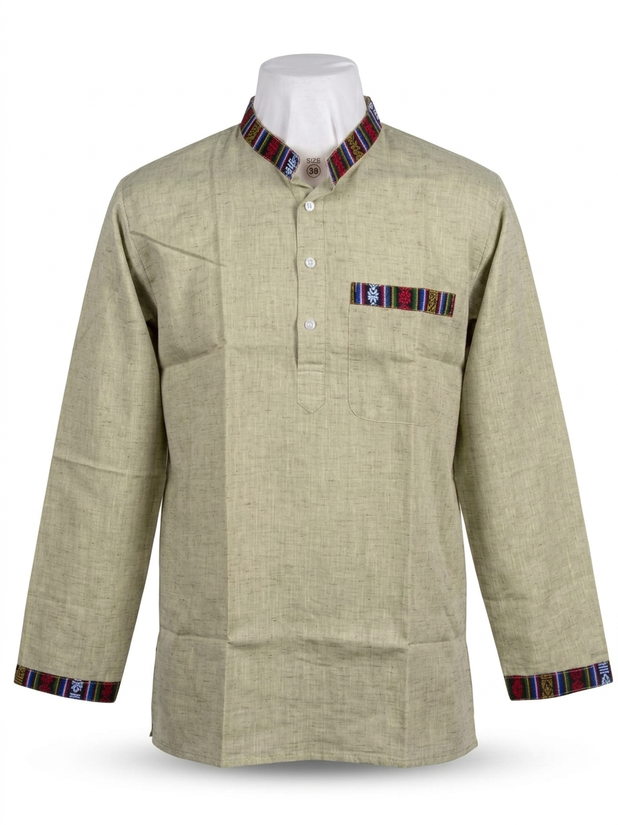 Men | Himalayan Patti Putki- Cotton Short Ethnic Kurta | full sleeve | chest and side pockets | textured pattern