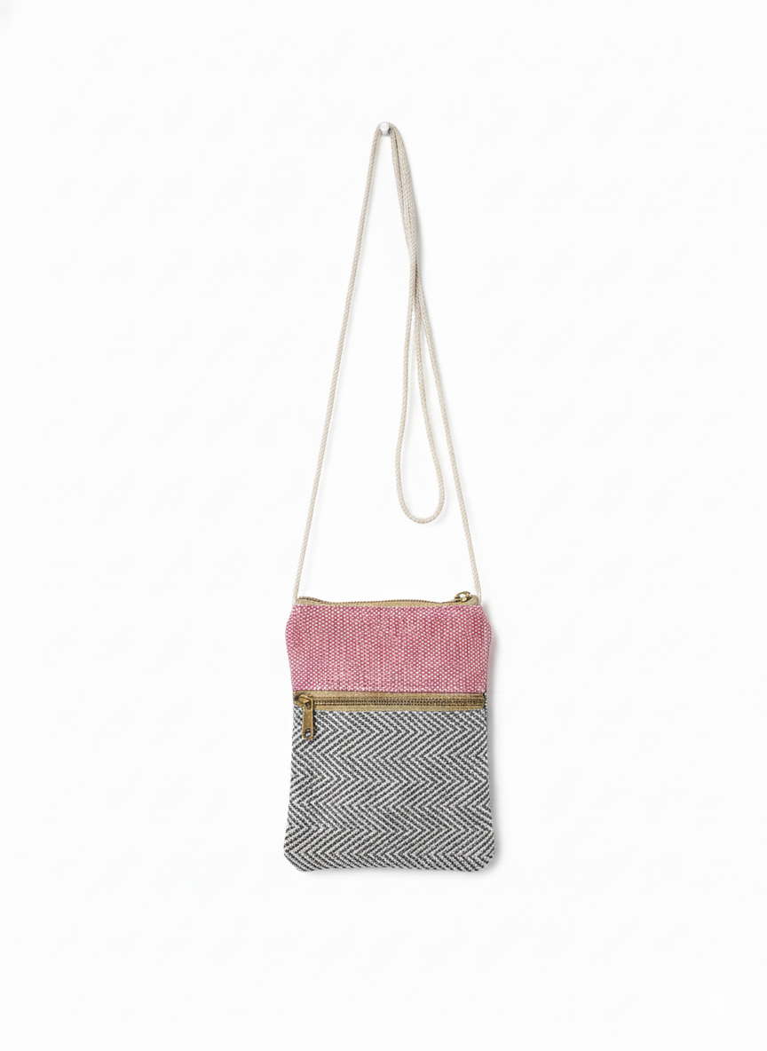 Cotton Passport Sling Bag (2-Pockets) | assorted multicoloured & Textured pattern | women