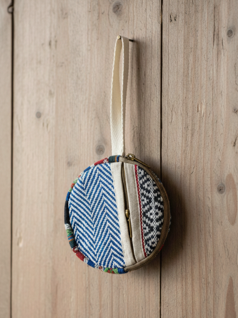 Cotton Round Wallet/ Pouch | assorted multicoloured & Textured pattern | women