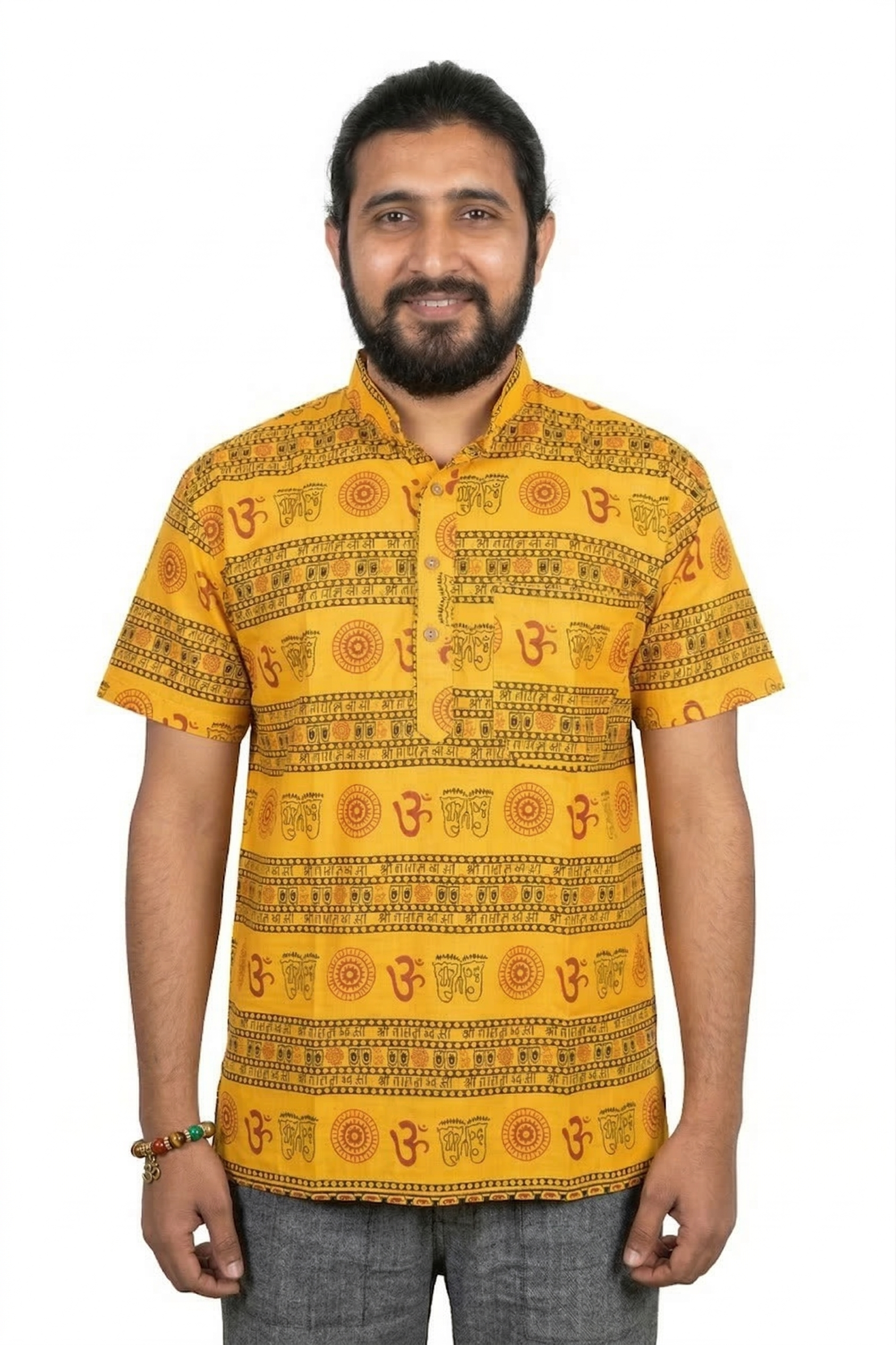 Unisex | 'Om' printed Cotton Short Kurta | half sleeve | waist length | religious motifs