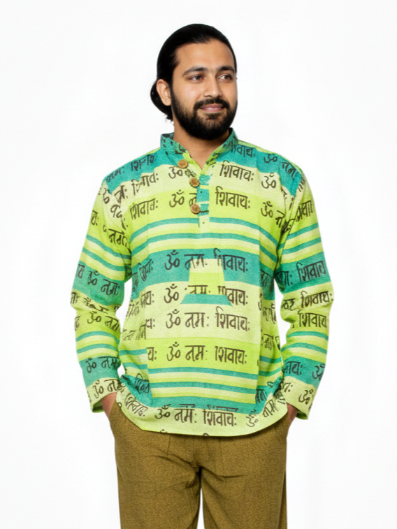 Unisex | Striped Grandad Cotton Shirt | Indian Boho style Kurta | kangaroo pocket | block print | multicolored