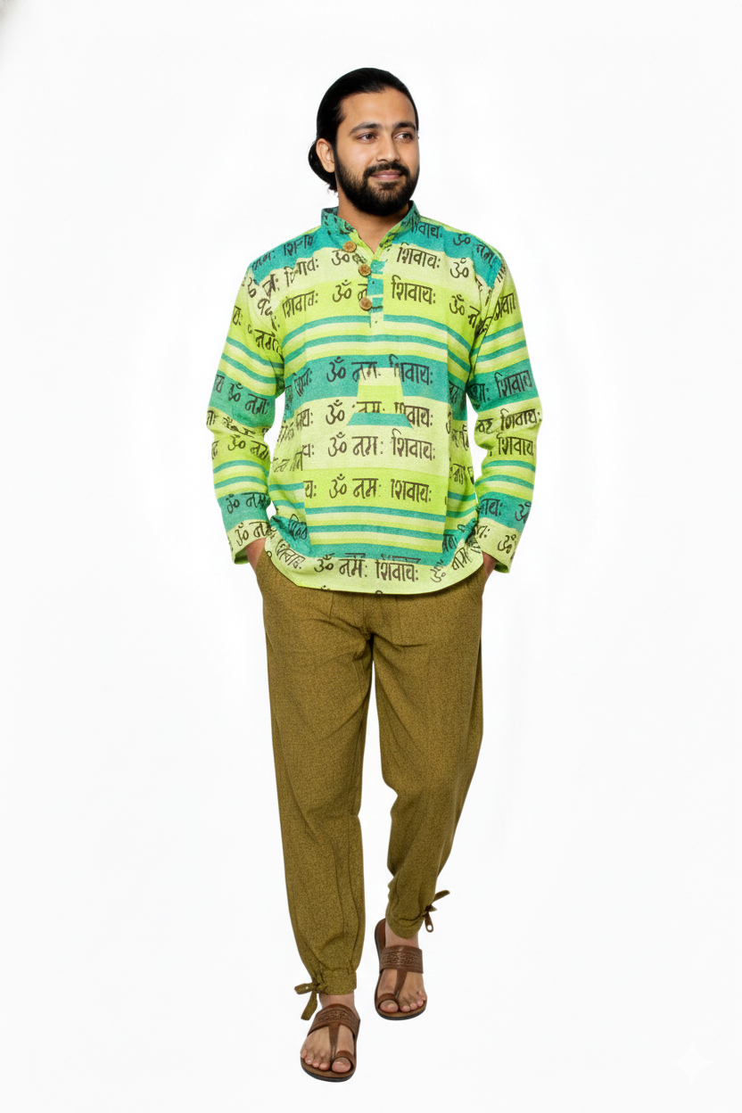 Unisex | Striped Grandad Cotton Shirt | Indian Boho style Kurta | kangaroo pocket | block print