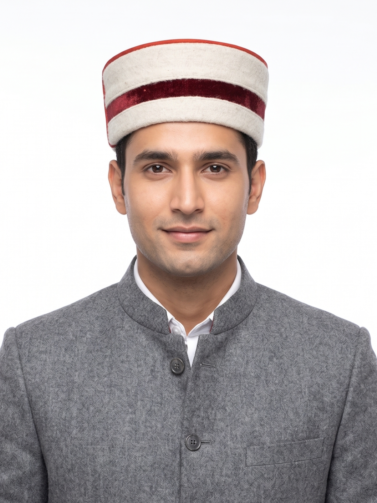 Traditional Himachali Woolen Topi / Cap- MALANA KINGRI (OFF-WHITE) | handcrafted | velvet motif