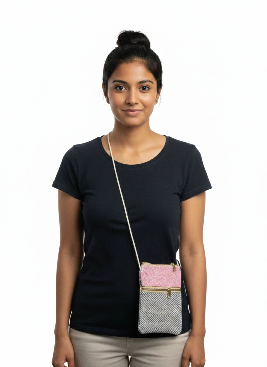 Cotton Passport Sling Bag (2-Pockets) | assorted multicoloured & Textured pattern | women