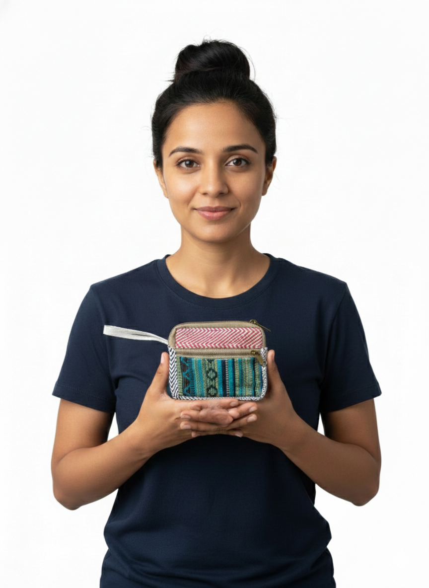 Cotton Square Wallet/ Pouch | assorted multicoloured & Textured pattern | women