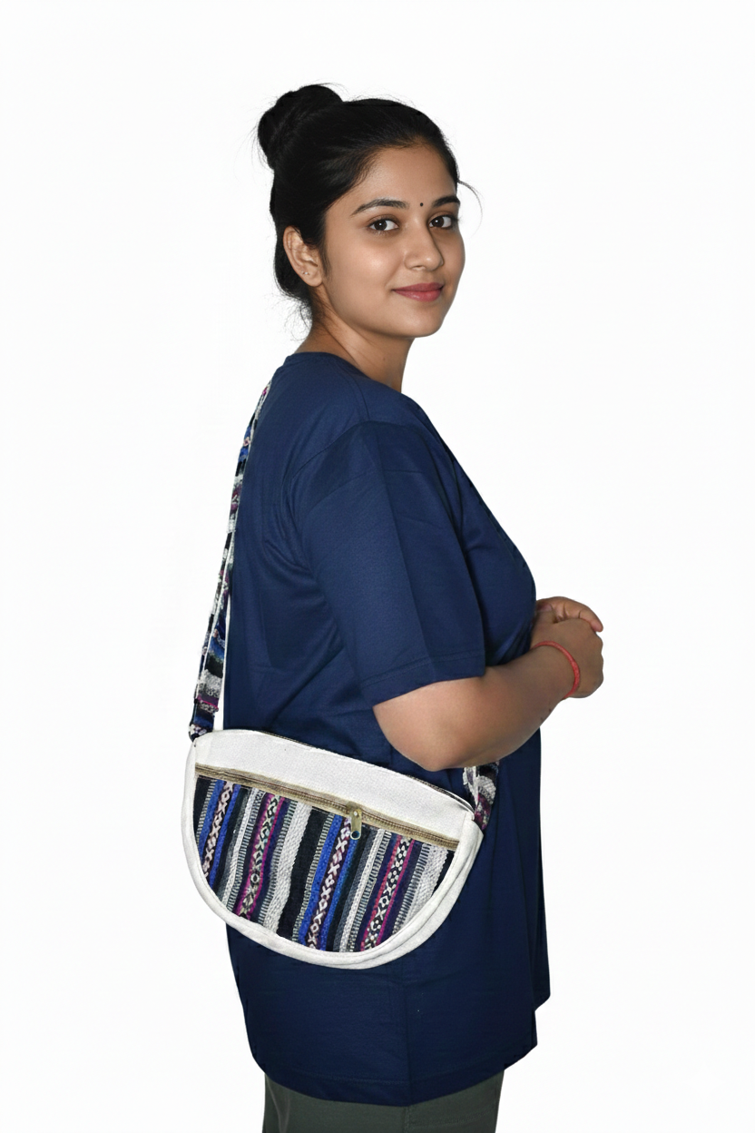 Cotton Boat Side / Hand Bag | assorted multicoloured & textured pattern | women