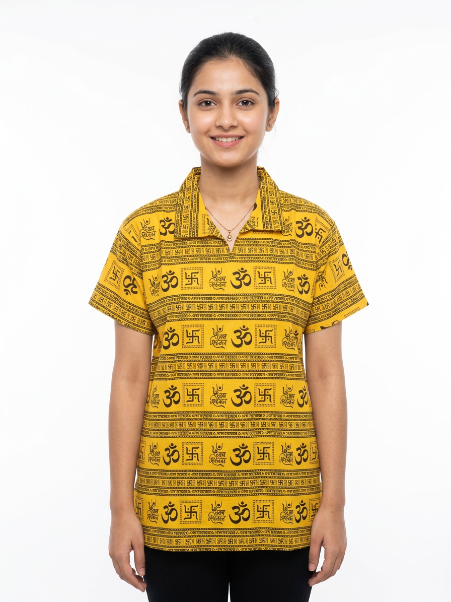 Unisex | 'Om' printed Cotton Short Kurta | half sleeve | waist length | religious motifs
