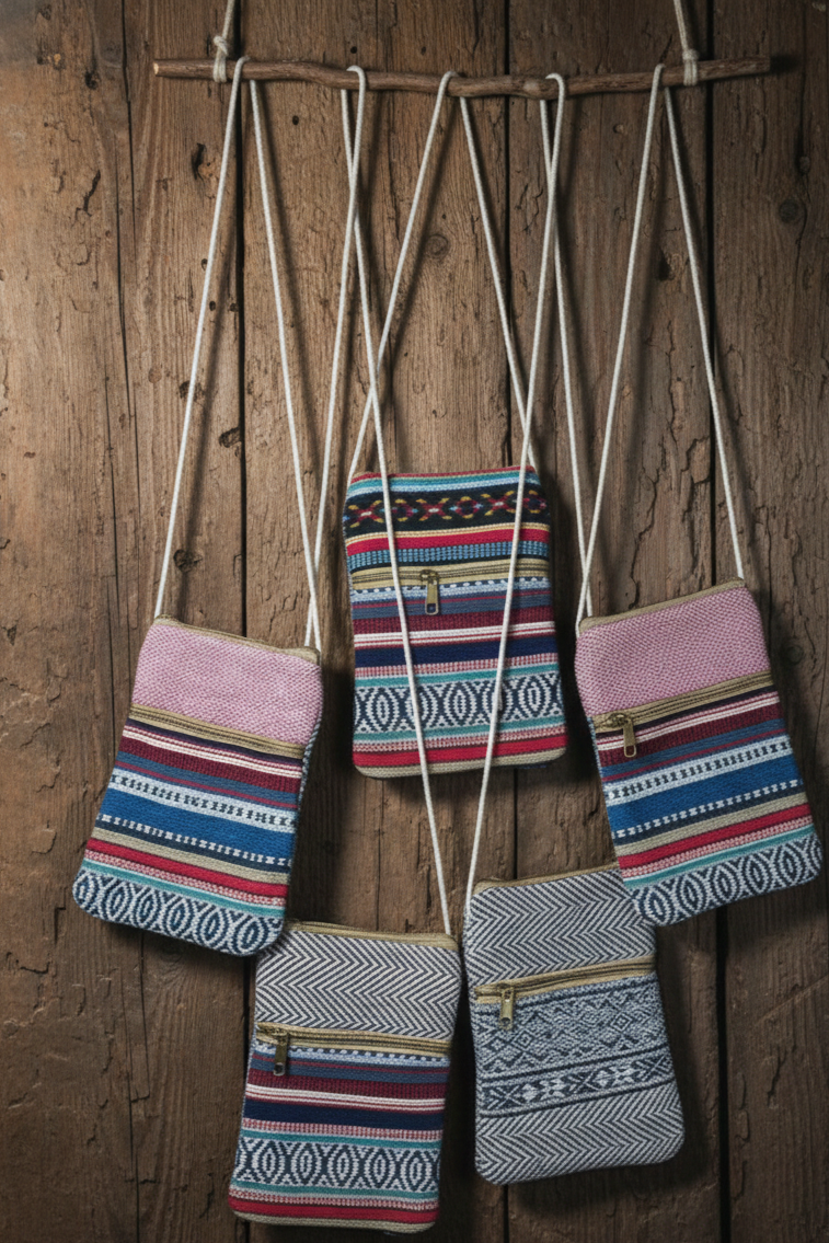 Cotton Passport Sling Bag (2-Pockets) | assorted multicoloured & Textured pattern | women