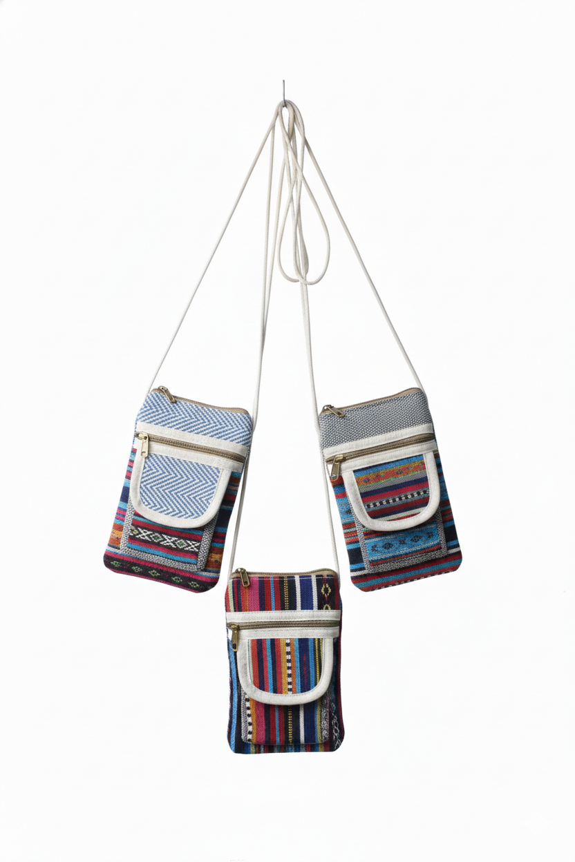 Cotton Mobile Flap Sling Bag | assorted multicoloured & Textured pattern | women