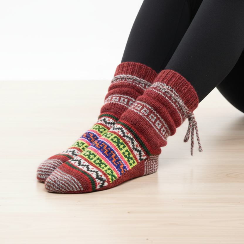 Unisex | Traditional Kullu Pattern Hand-knitted Woolen Socks| UK 4~7 | crew length | assorted multicoloured & textured