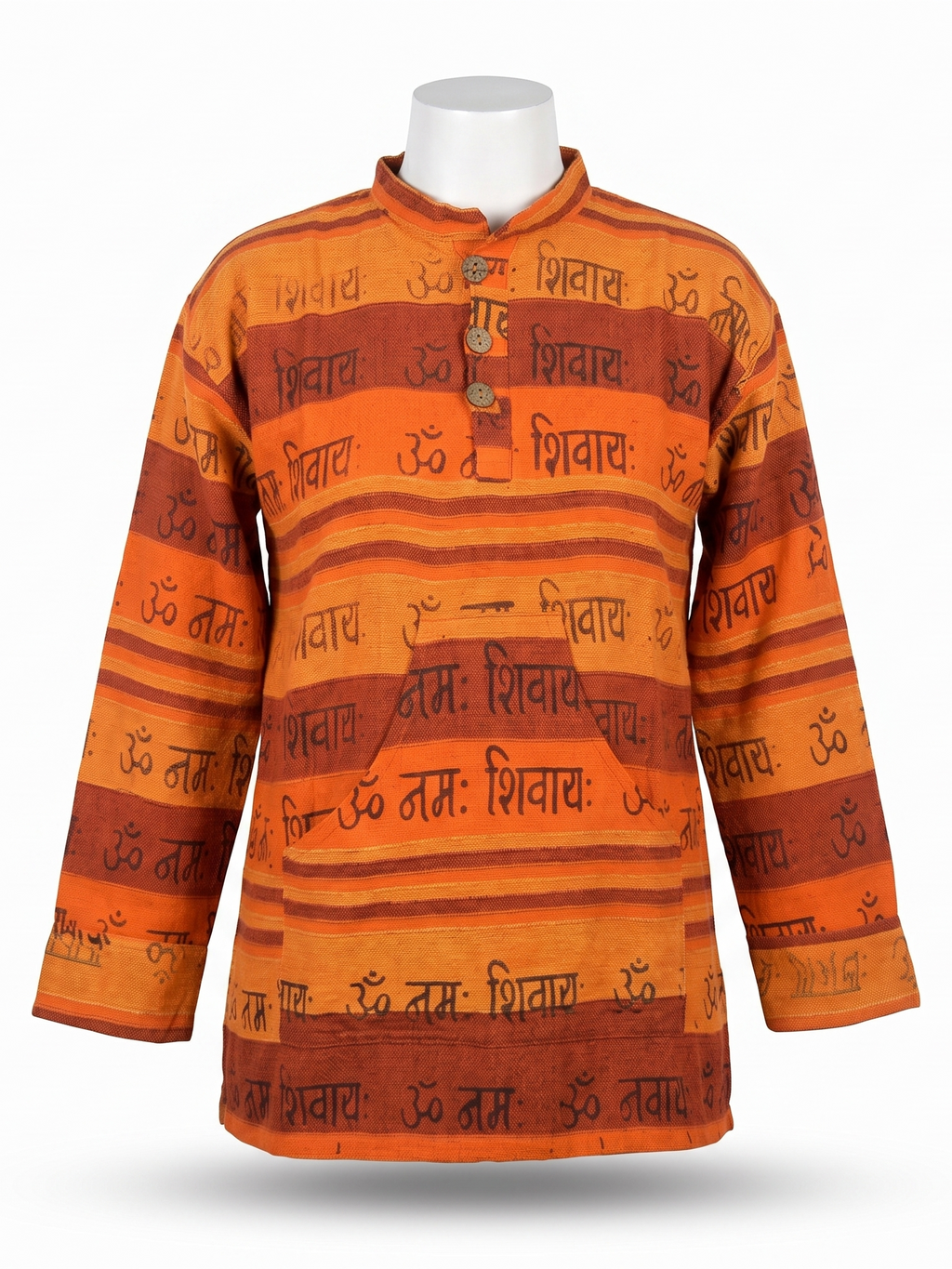 Unisex | Striped Grandad Cotton Shirt | Indian Boho style Kurta | kangaroo pocket | block print | multicolored