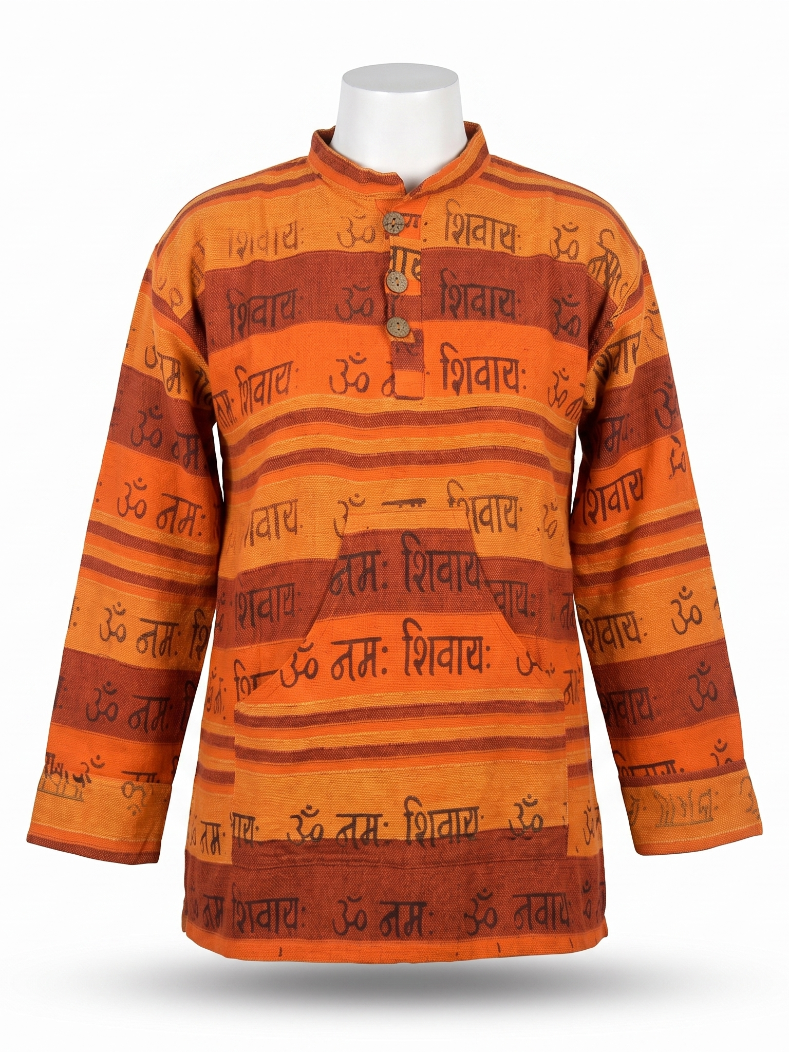 Unisex | Striped Grandad Cotton Shirt | Indian Boho style Kurta | kangaroo pocket | block print | multicolored
