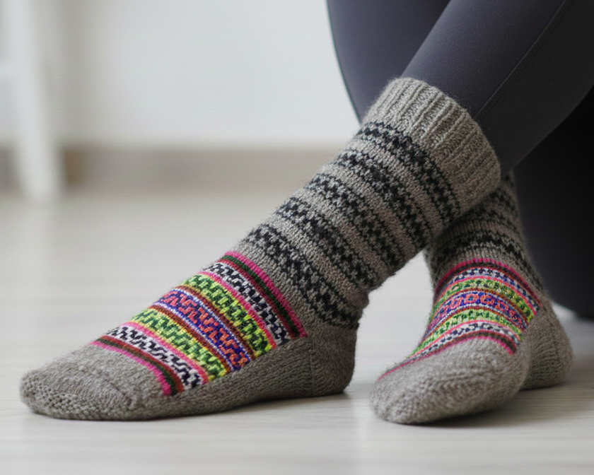 Unisex | Traditional Kullu Pattern Hand-knitted Premium Woolen Socks| UK 4~7 | crew length | assorted multicoloured & textured