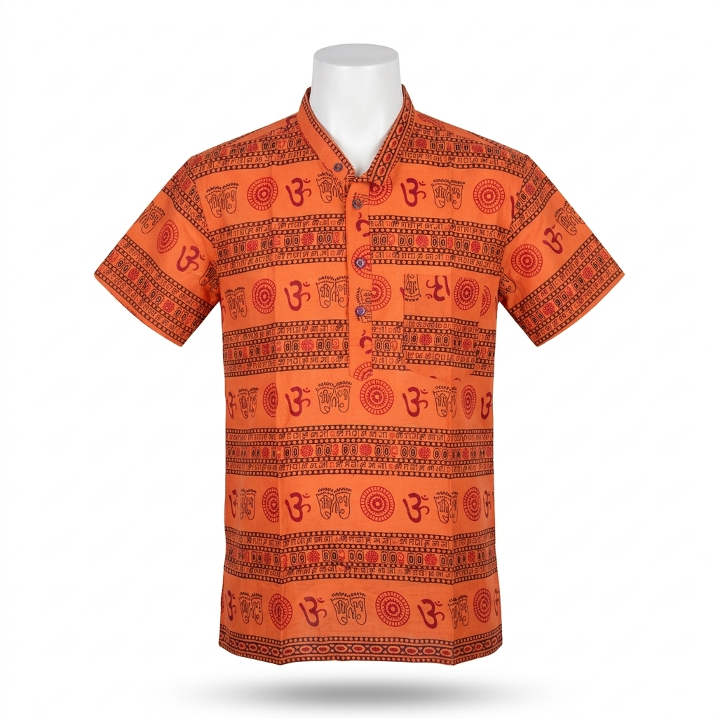 Unisex | 'Om' printed Cotton Short Kurta | half sleeve | waist length | religious motifs