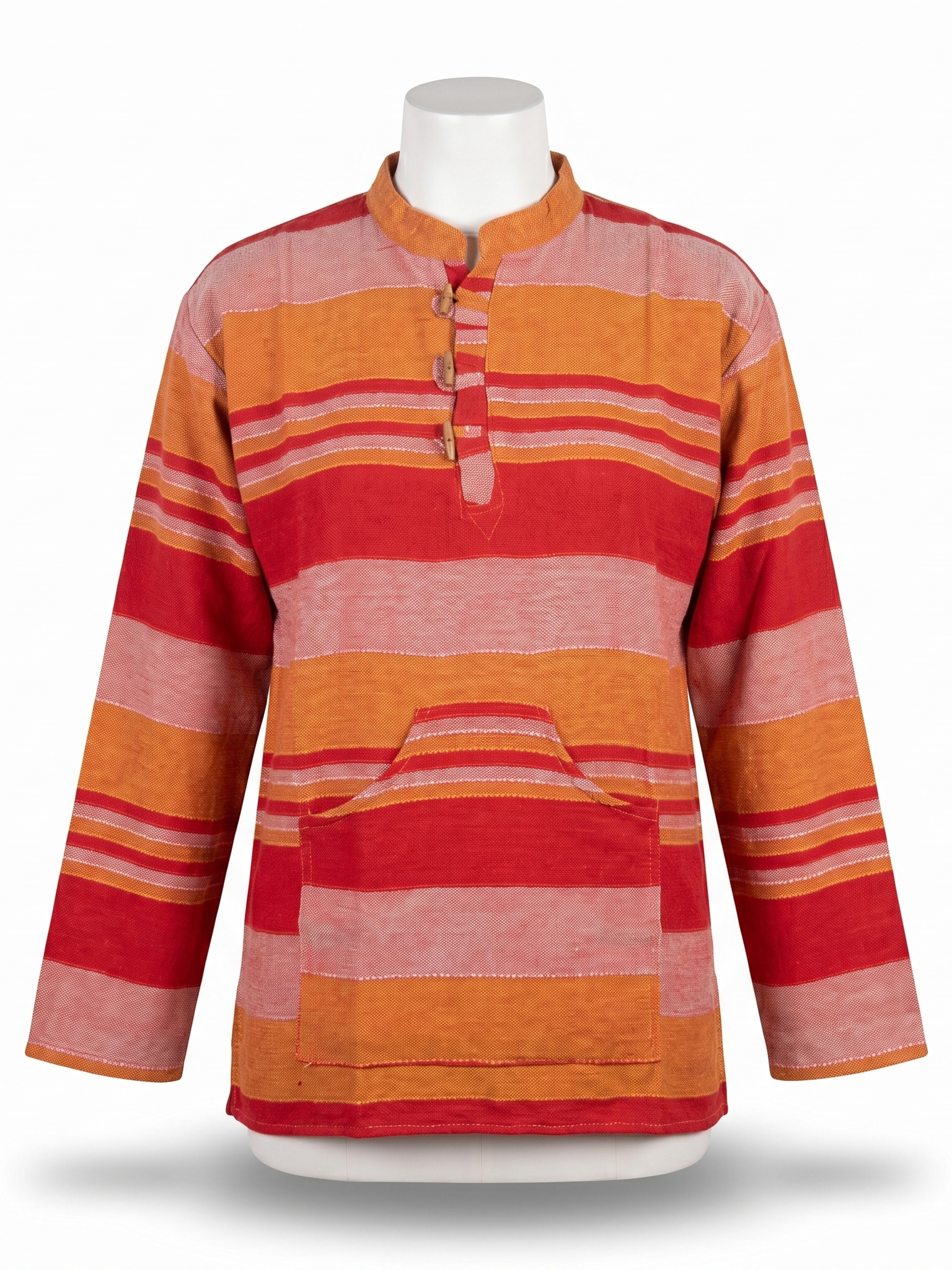 Unisex | Striped Grandad Cotton Shirt | Indian Boho style Kurta | kangaroo pocket | multicolored