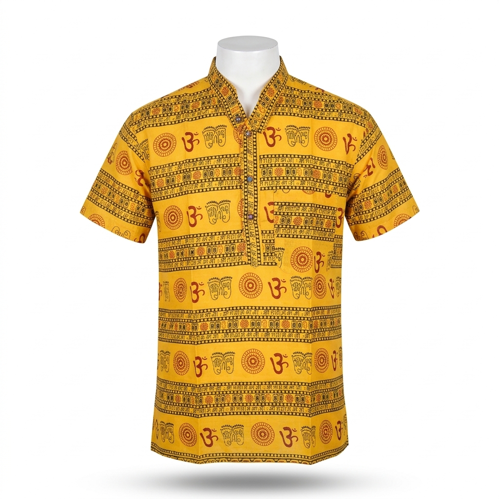 Unisex | 'Om' printed Cotton Short Kurta | half sleeve | waist length | religious motifs