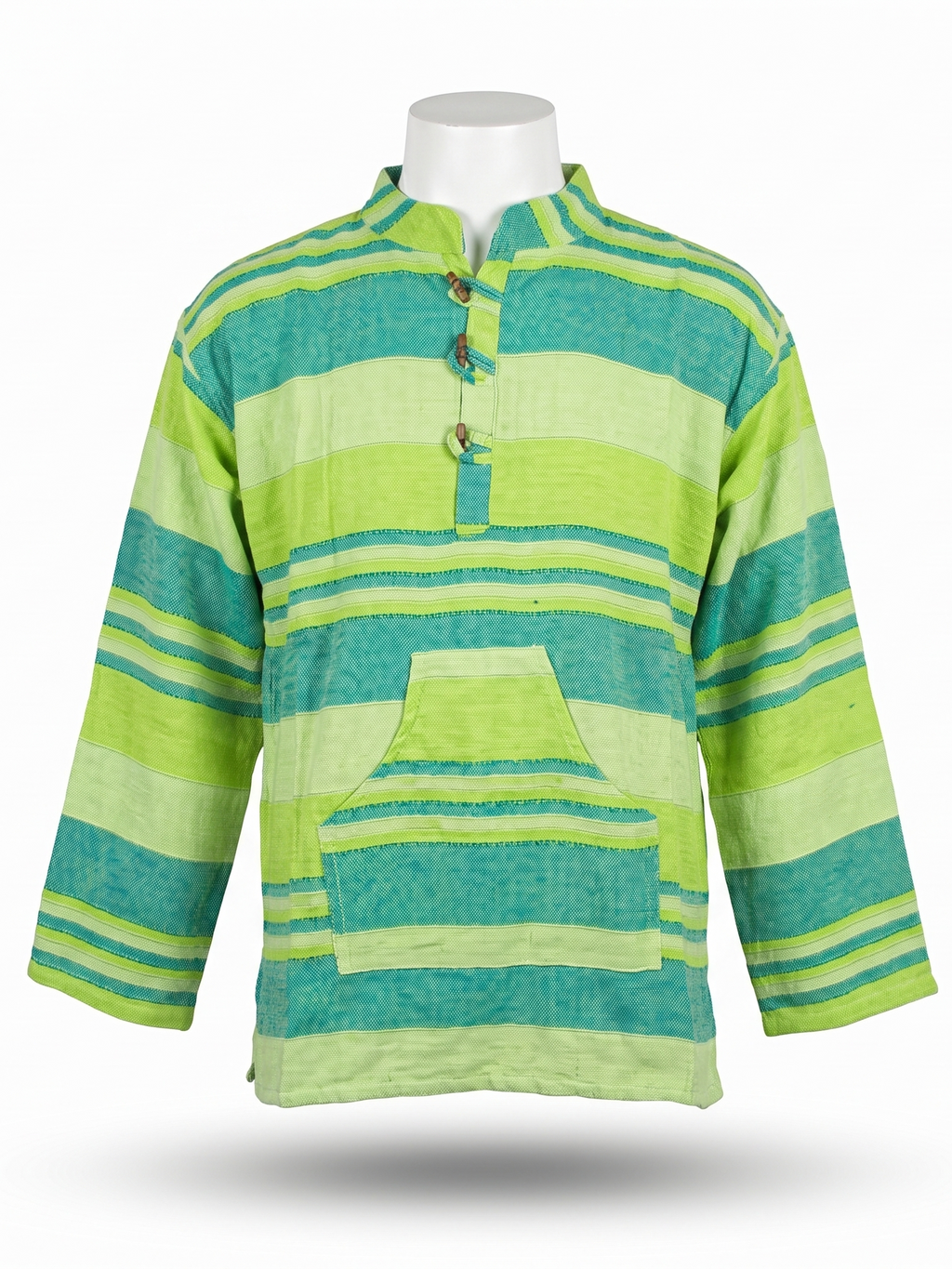 Unisex | Striped Grandad Cotton Shirt | Indian Boho style Kurta | kangaroo pocket | multicolored