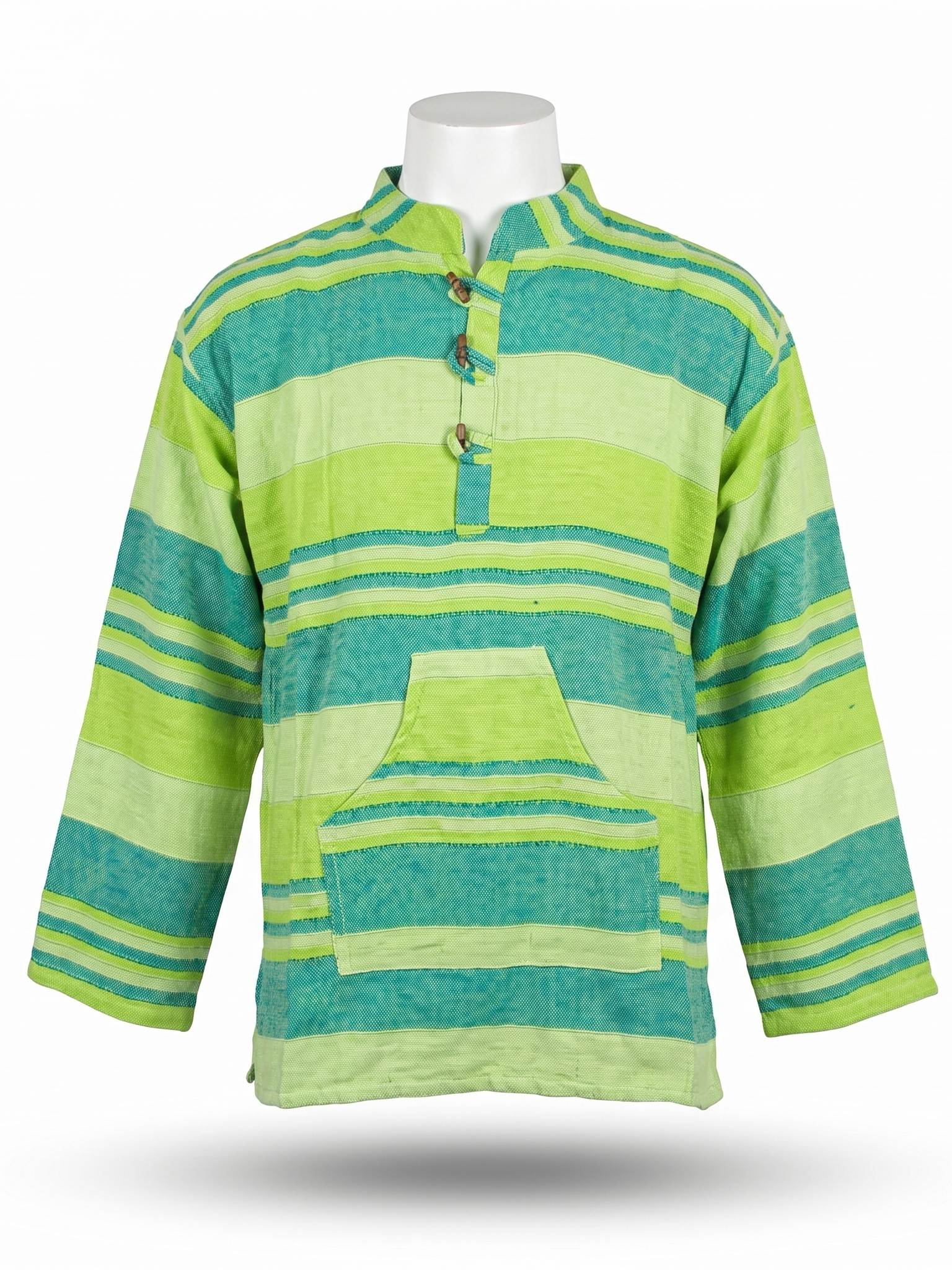Unisex | Striped Grandad Cotton Shirt | Indian Boho style Kurta | kangaroo pocket | multicolored